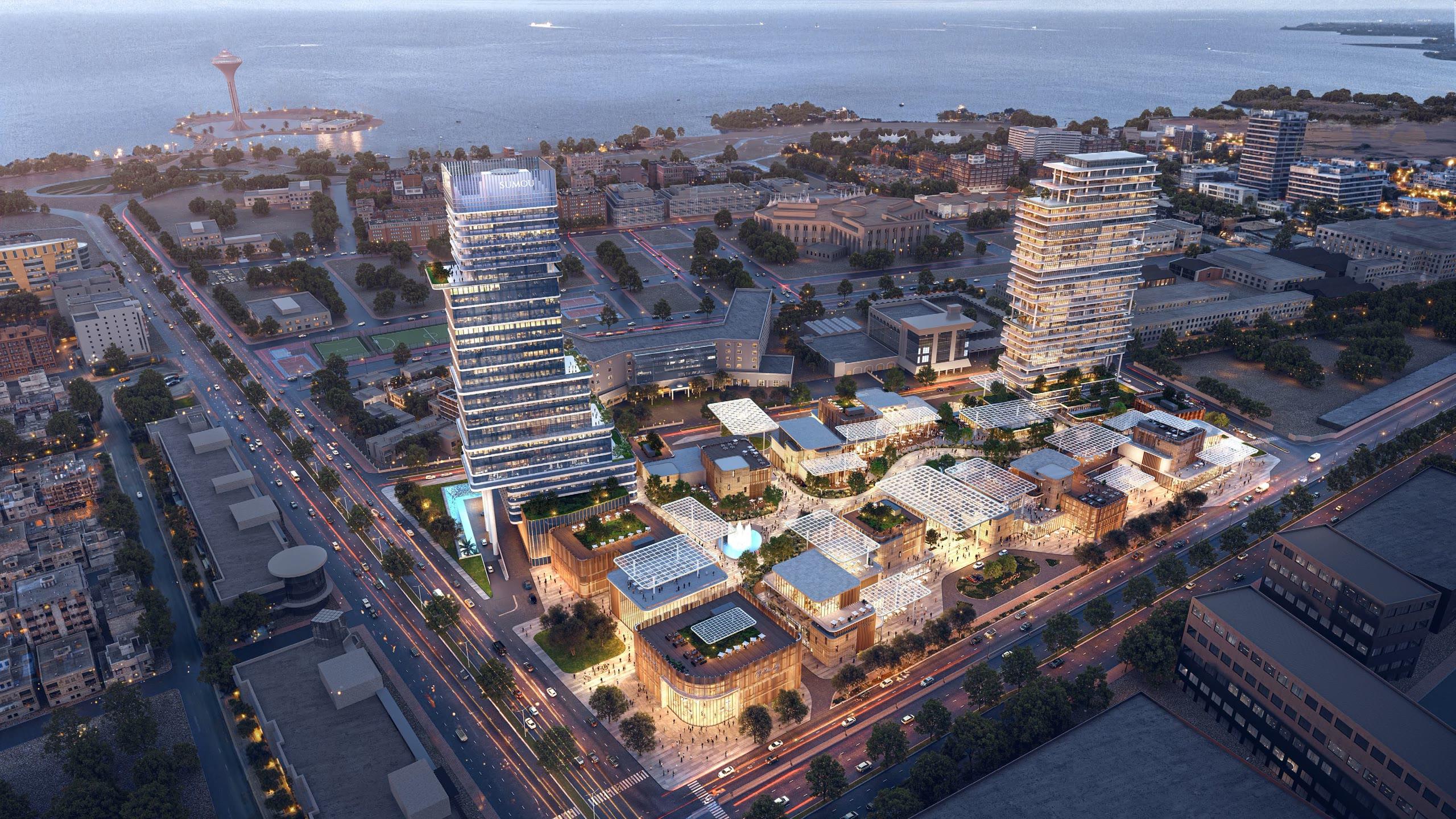 Sumou Center — towers above a retail quarter, Al Khobar